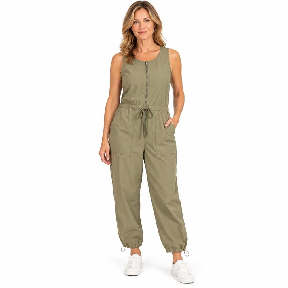 Athleta Flex Utility Jumpsuit Sage Green Zip Front Adjustable Hem Size S